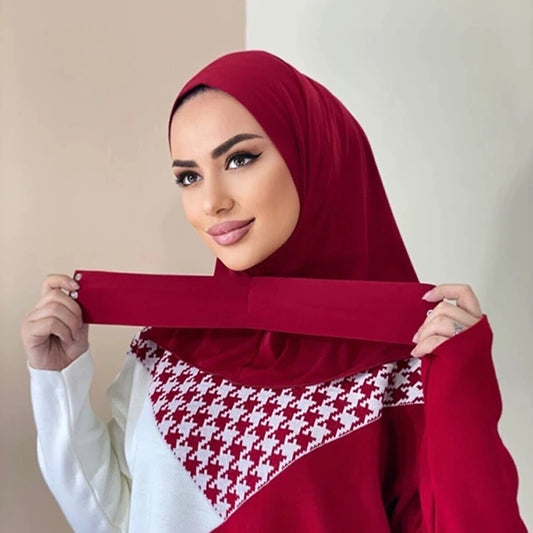 Jersey Buttons Hijab-Wine Red