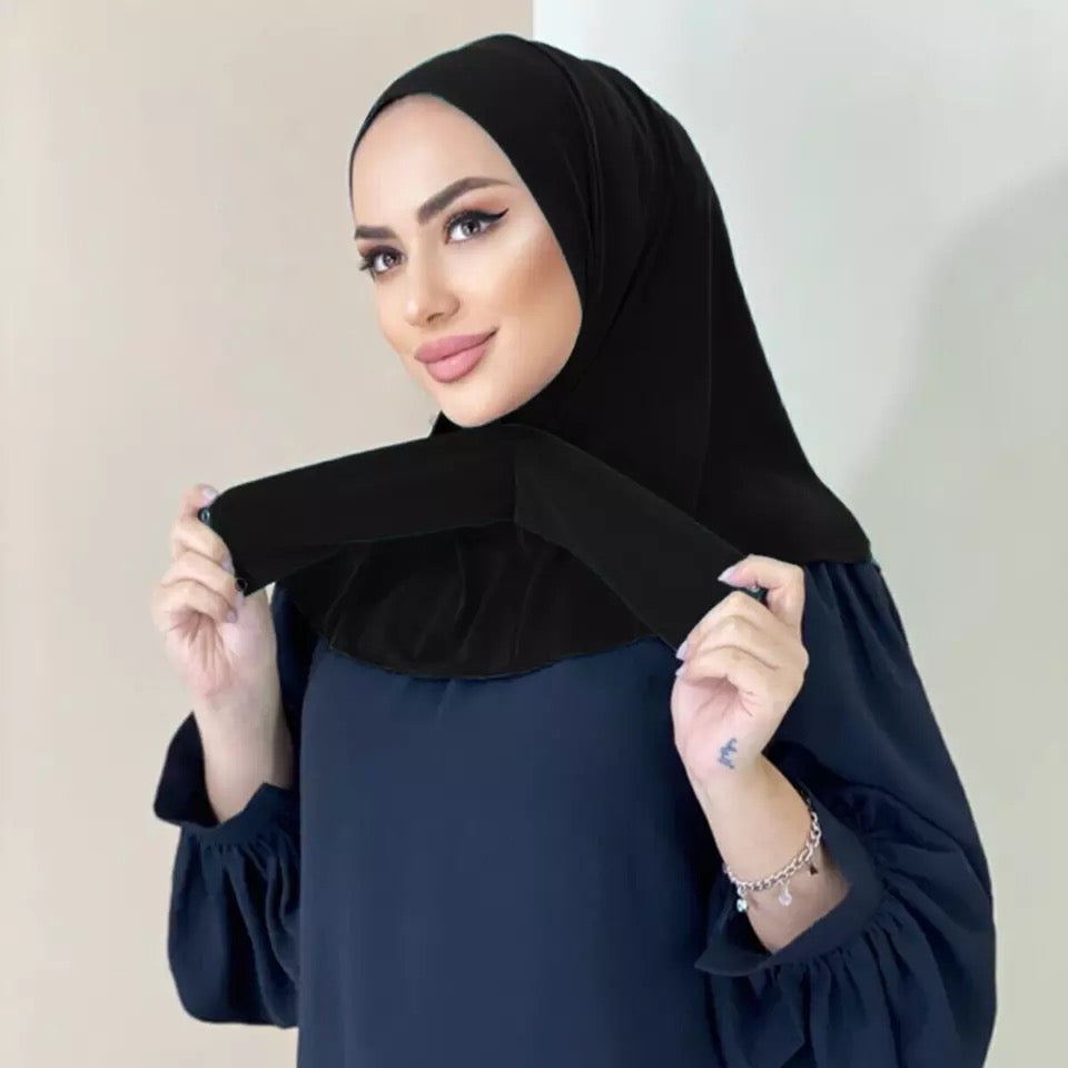 Jersey Buttons Hijab-Black