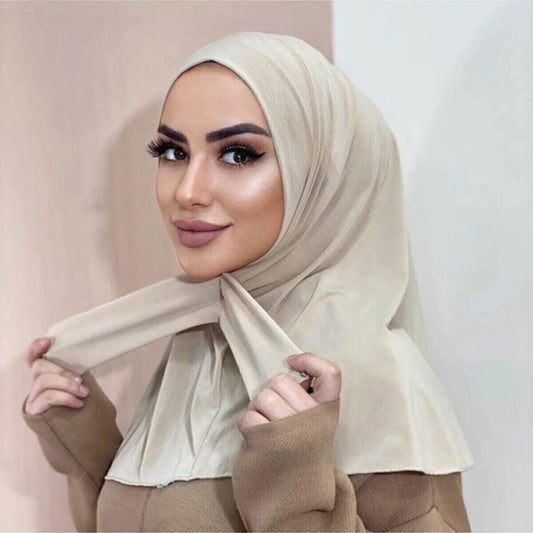 Jersey Buttons Hijab-Beige